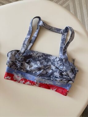 Free People Sport Gray & Red Patterned Sports Bra